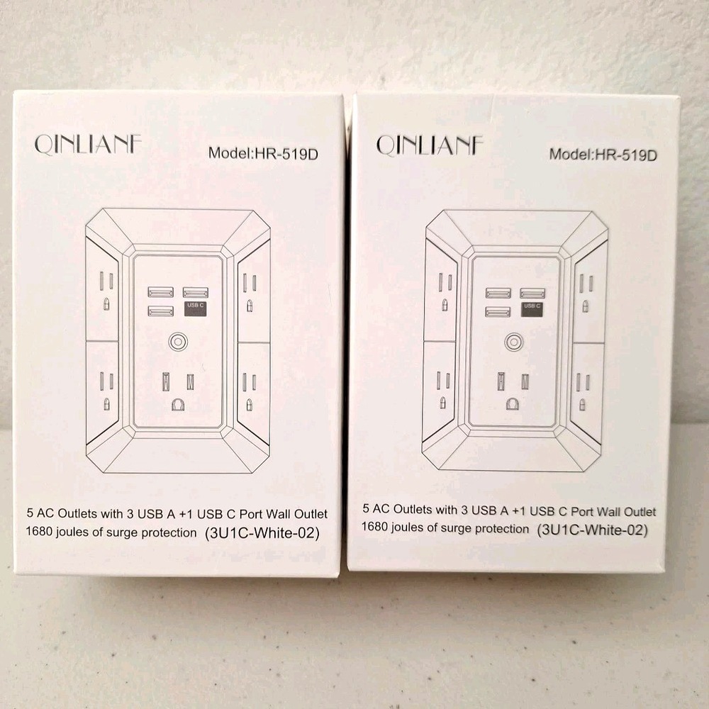 Set of 2 Wall Outlet Surge Protector Extenders  5 Outlets + 4 USB Ports Each NEW